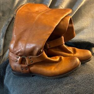 Frye Women’s Phillip Harness Brown Leather Riding Boots